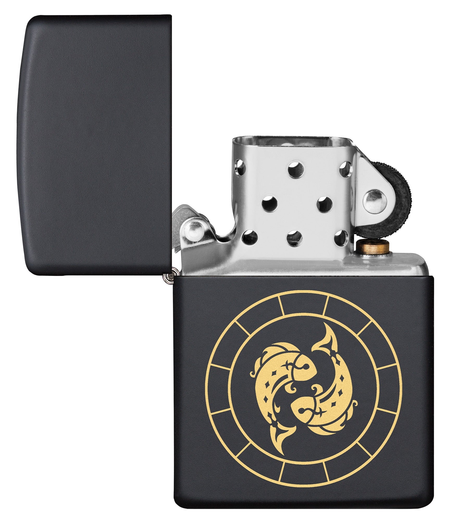 Zippo PiscesZodiac Sign Black Matte Pocket Lighter Zippo
